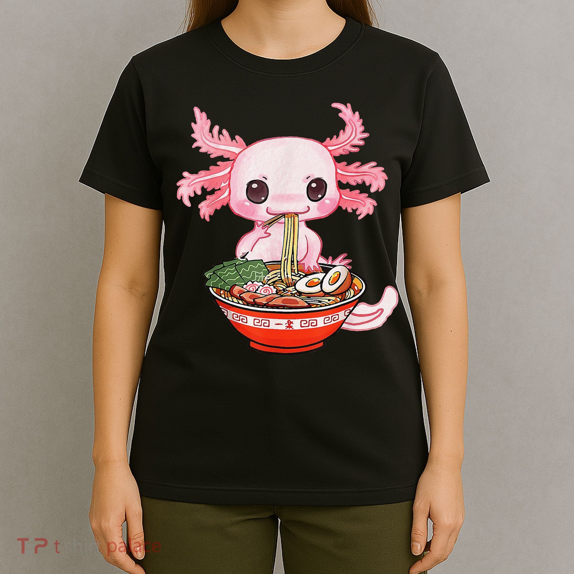 Kawaii Axolotl Eating Ra Noodles Anime Gift T-Shirt
