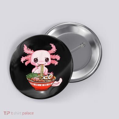 Kawaii Axolotl Eating Ra Noodles Anime Gift Button