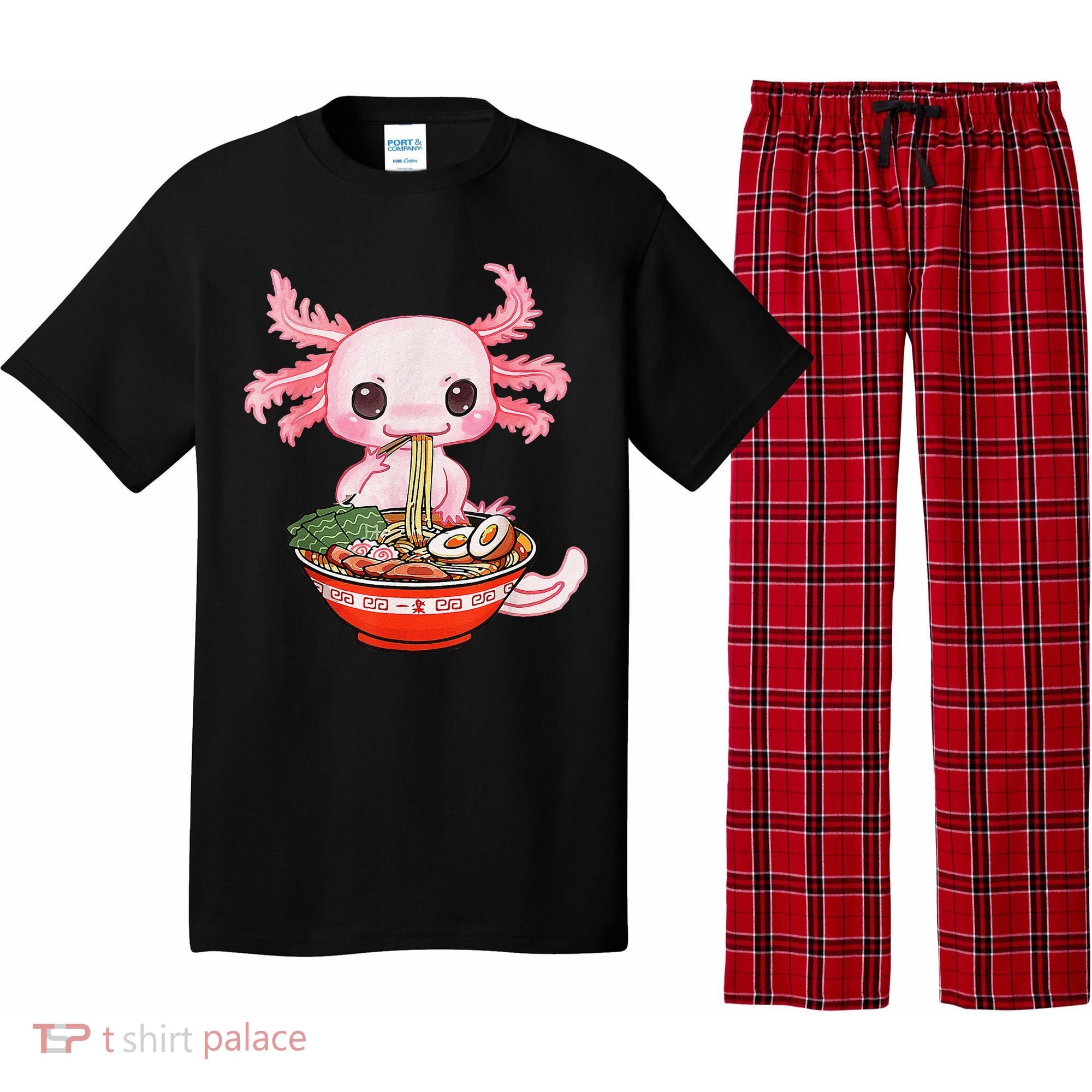 Kawaii Axolotl Eating Ra Noodles Anime Gift Pajama Set