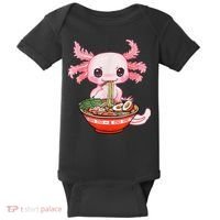 Kawaii Axolotl Eating Ra Noodles Anime Gift Baby Bodysuit thumb 0