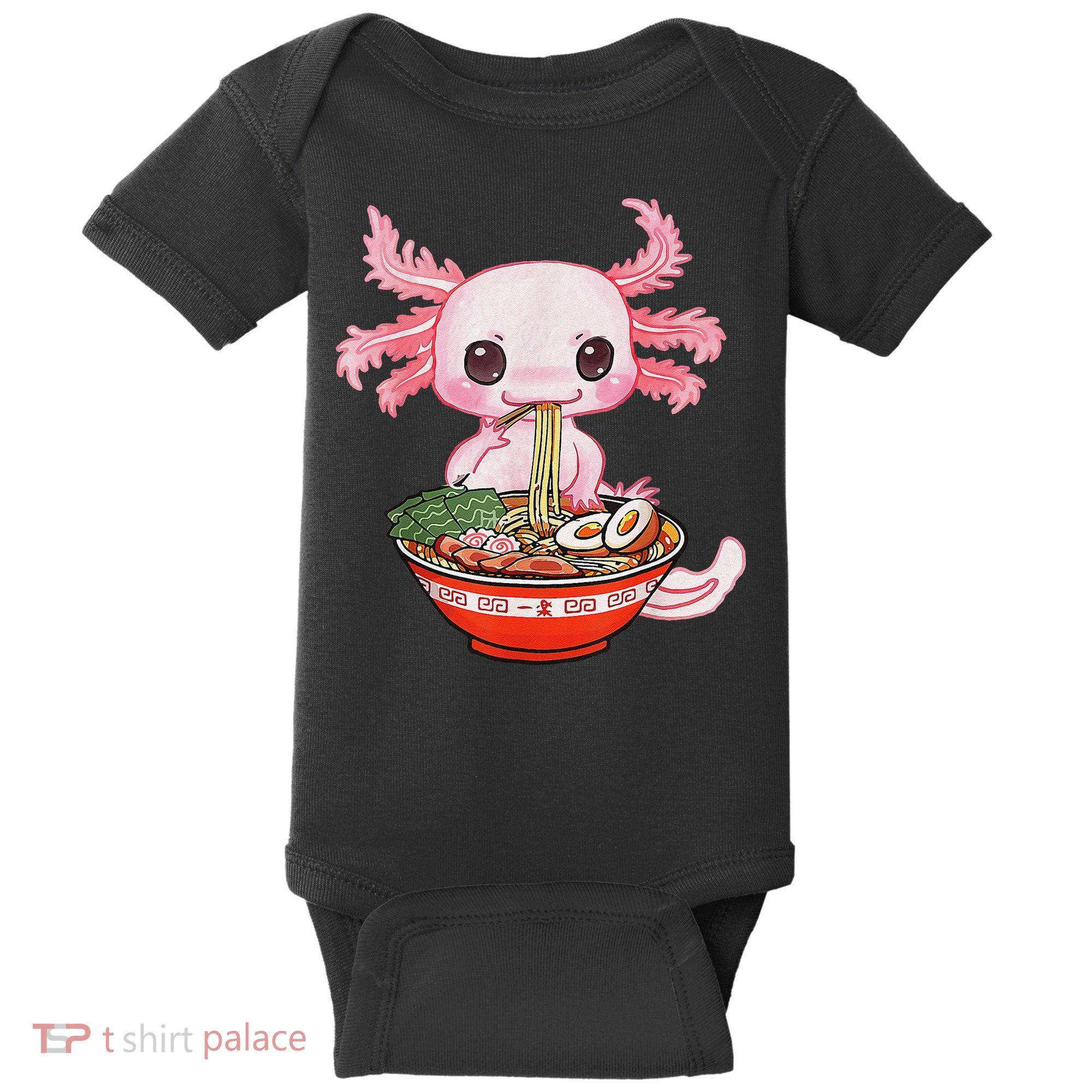 Kawaii Axolotl Eating Ra Noodles Anime Gift Baby Bodysuit