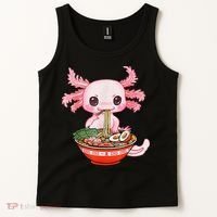 Kawaii Axolotl Eating Ra Noodles Anime Gift Tank Top thumb 2