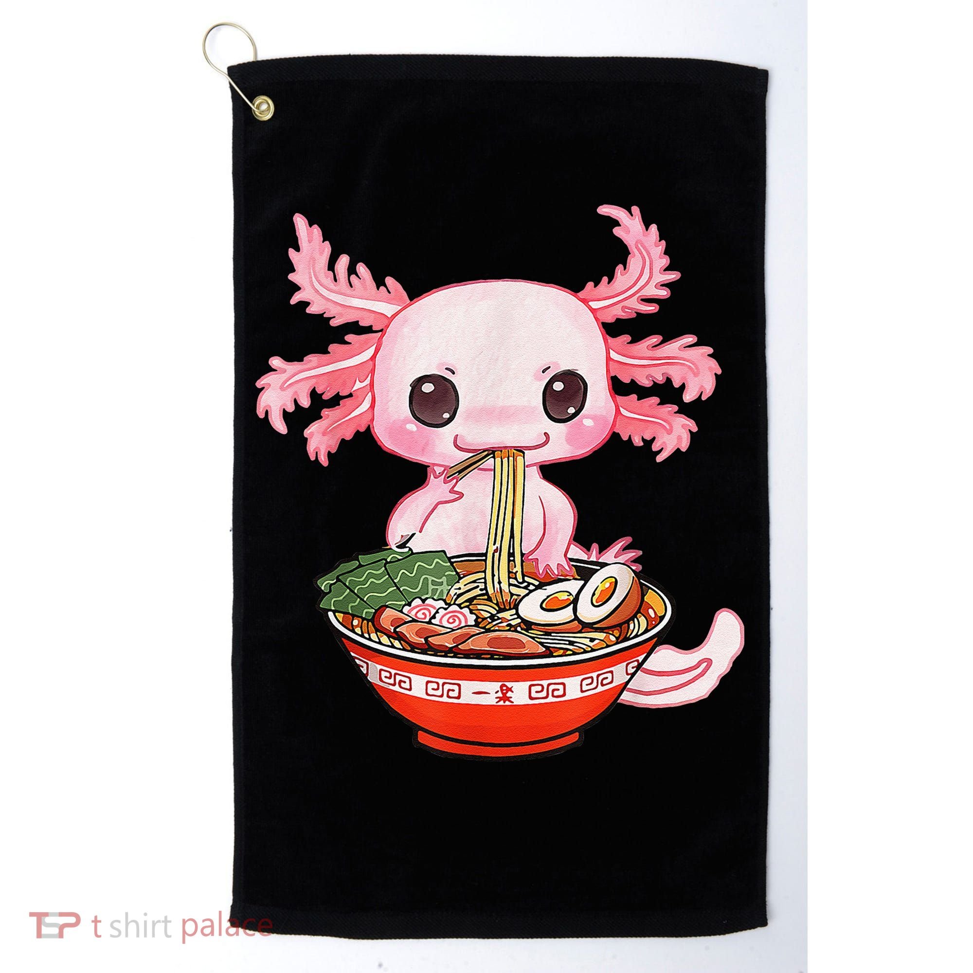 Kawaii Axolotl Eating Ra Noodles Anime Gift Golf Towel