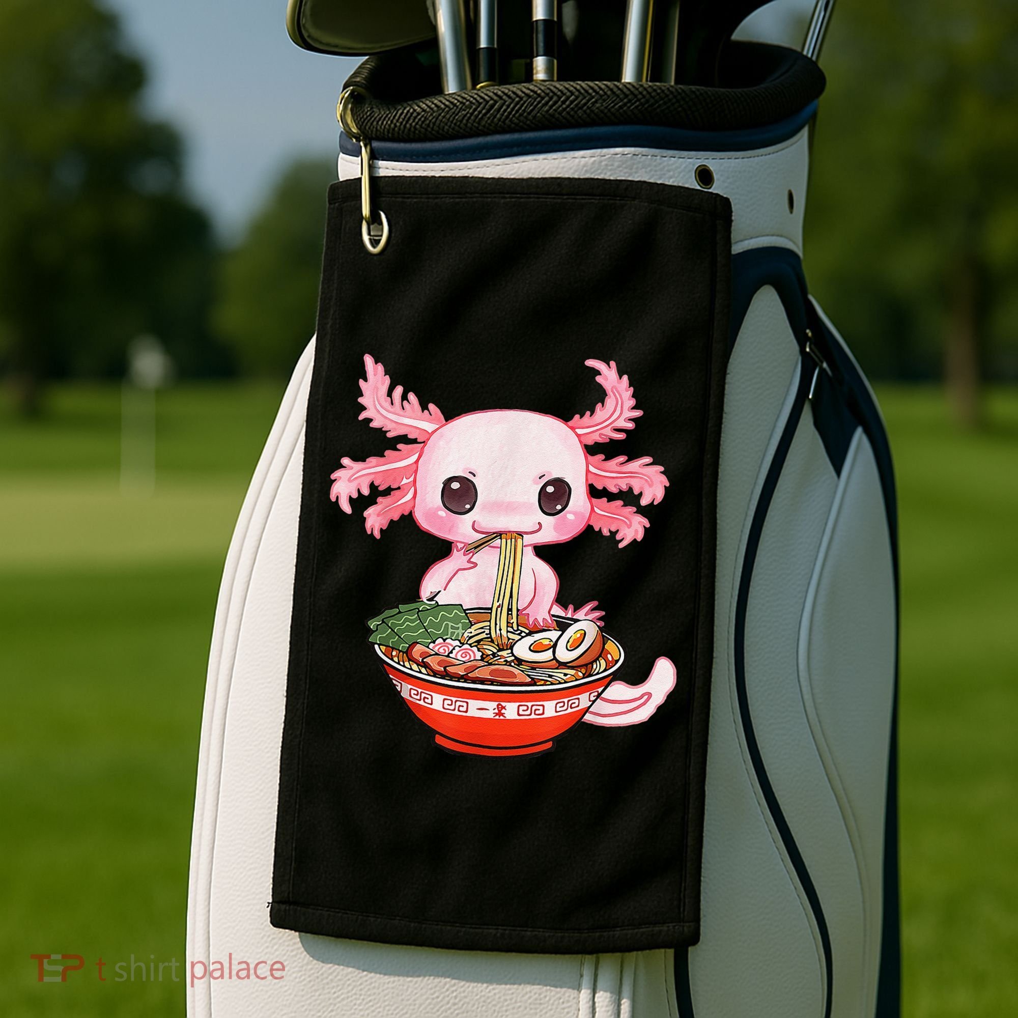 Kawaii Axolotl Eating Ra Noodles Anime Gift Golf Towel