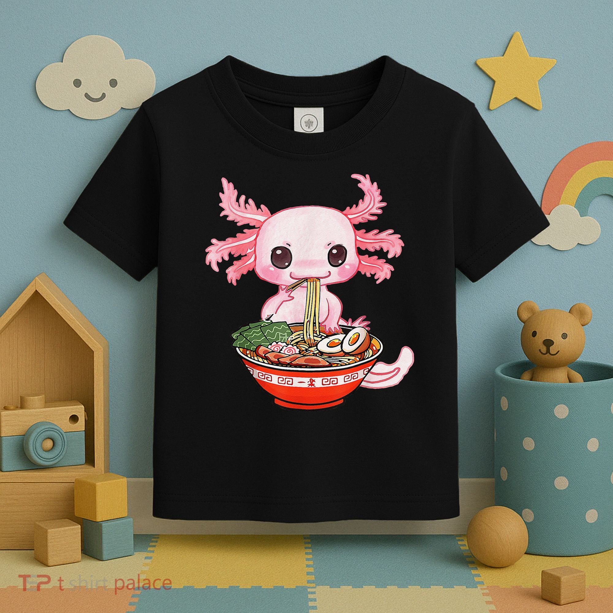 Kawaii Axolotl Eating Ra Noodles Anime Gift Toddler T-Shirt