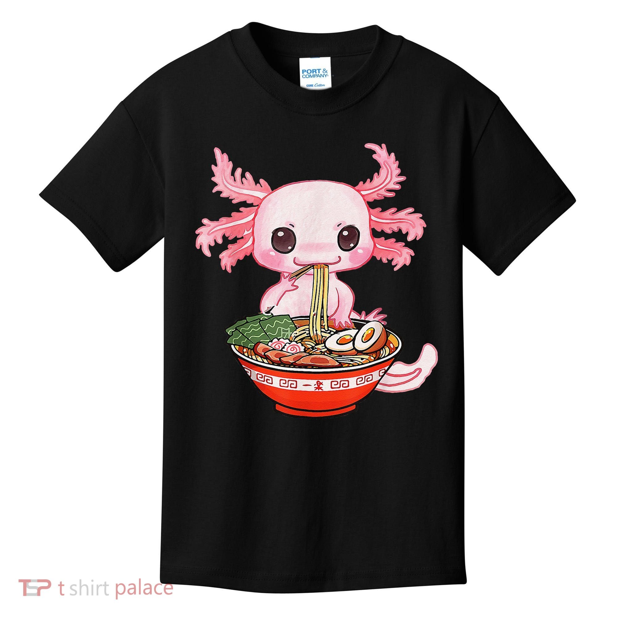 Kawaii Axolotl Eating Ra Noodles Anime Gift Kids T-Shirt