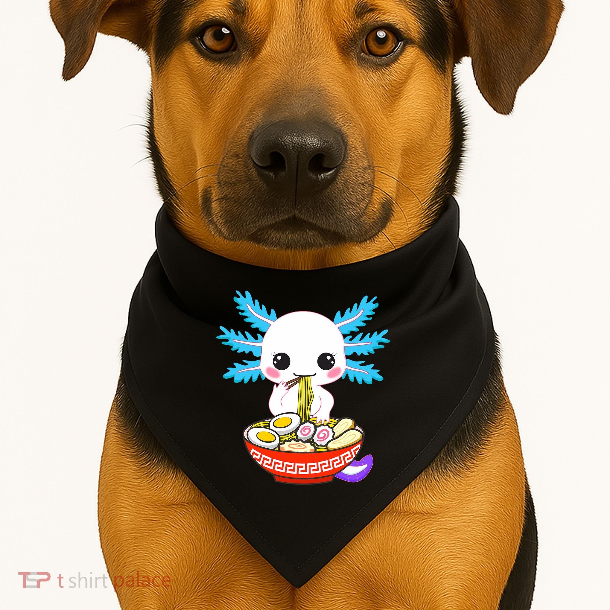 Kawaii Axolotl Eating Ramen Noodles Teens USA-Made Doggie Bandana