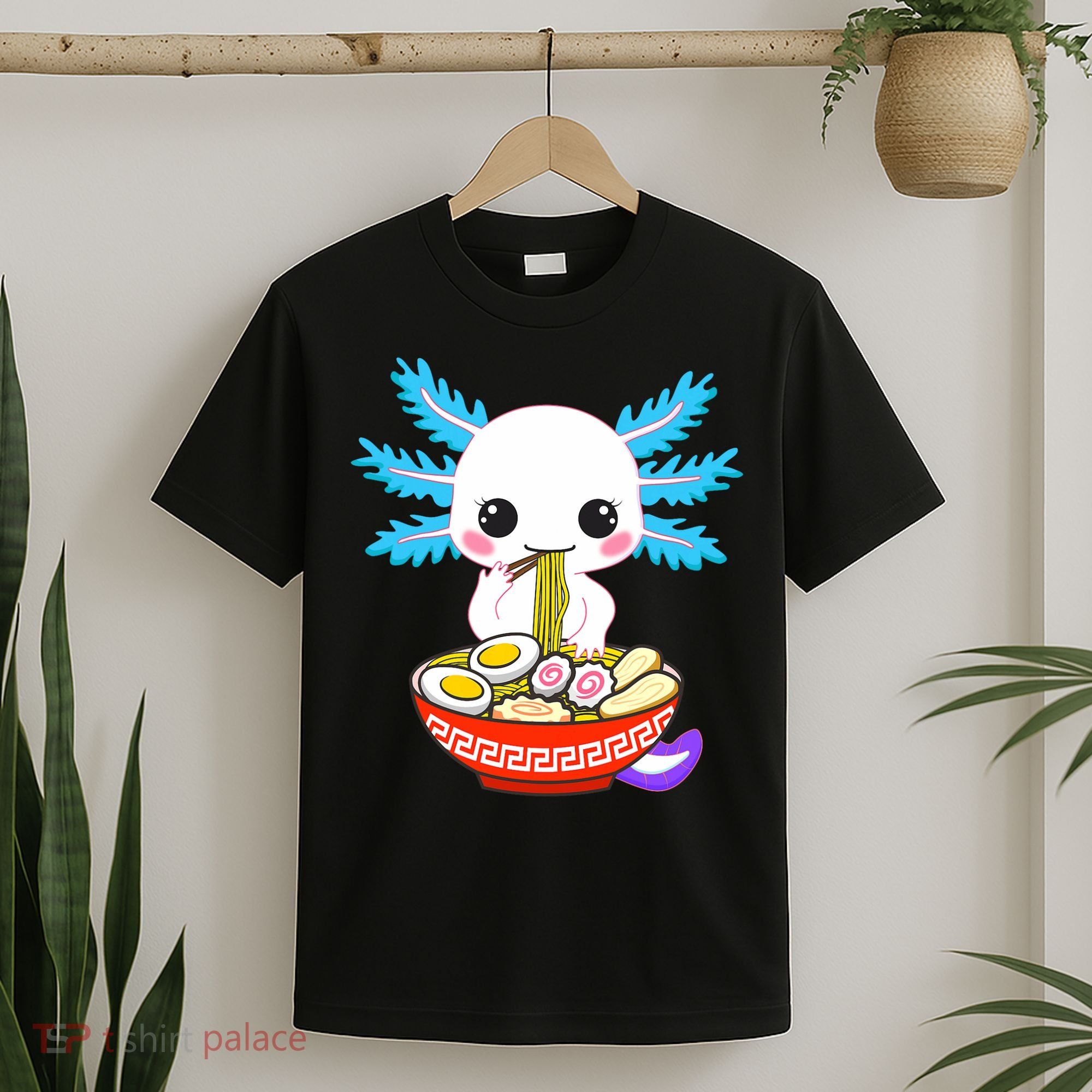 Kawaii Axolotl Eating Ramen Noodles Teens T-Shirt