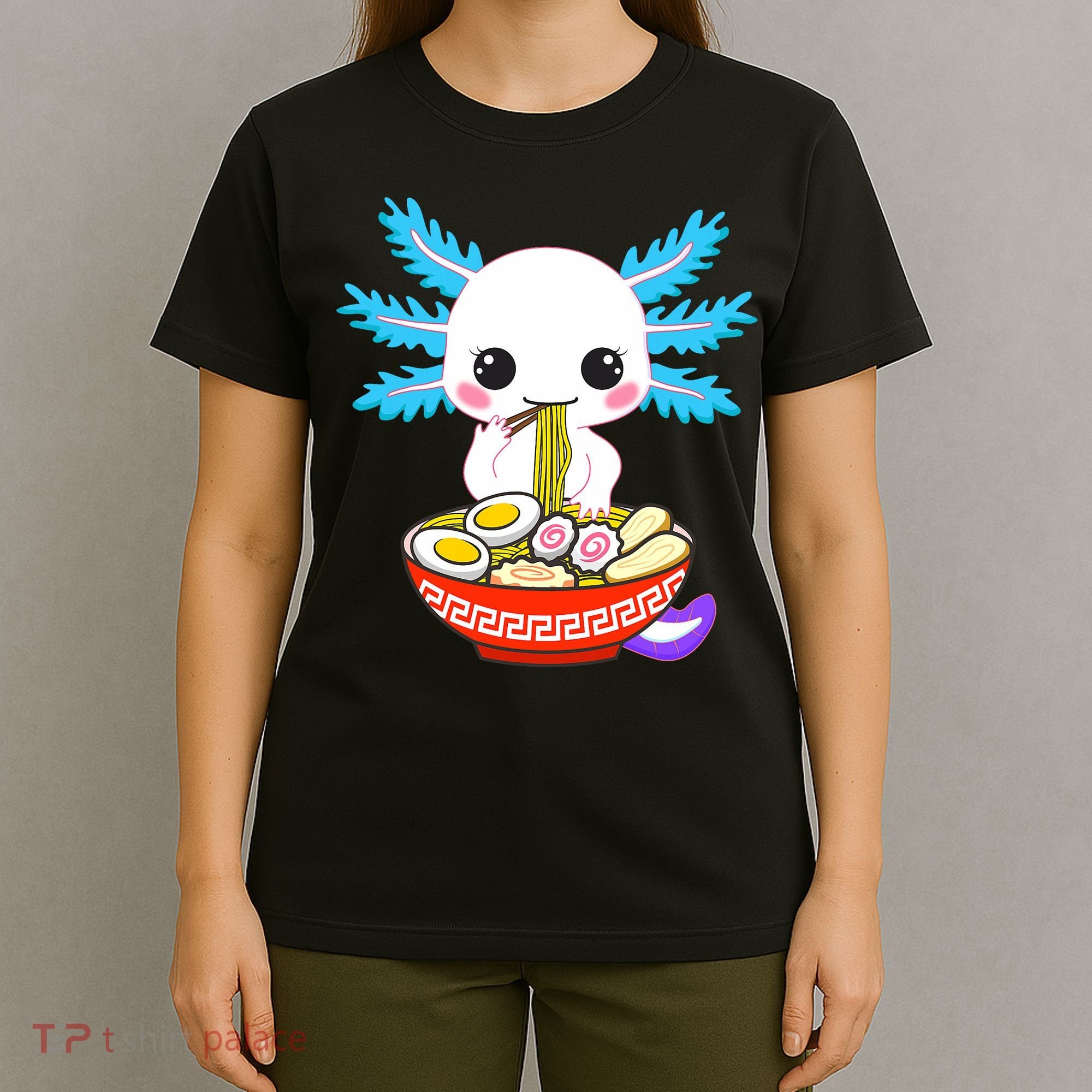 Kawaii Axolotl Eating Ramen Noodles Teens T-Shirt