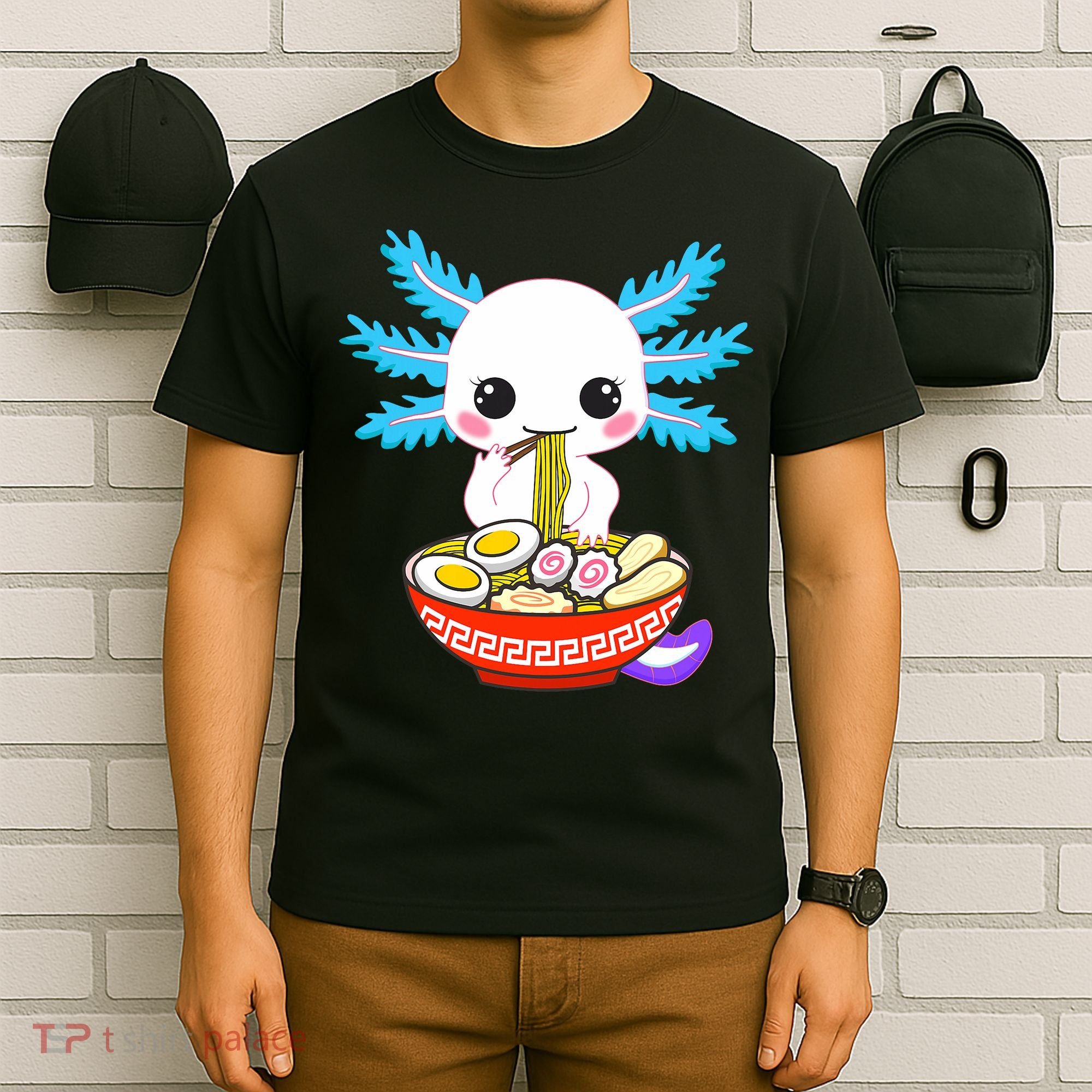 Kawaii Axolotl Eating Ramen Noodles Teens T-Shirt