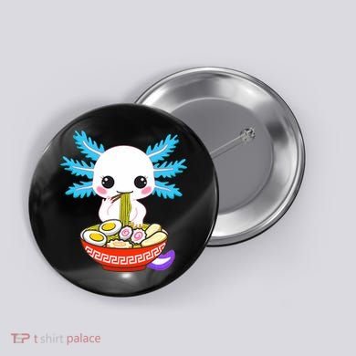 Kawaii Axolotl Eating Ramen Noodles Teens Button