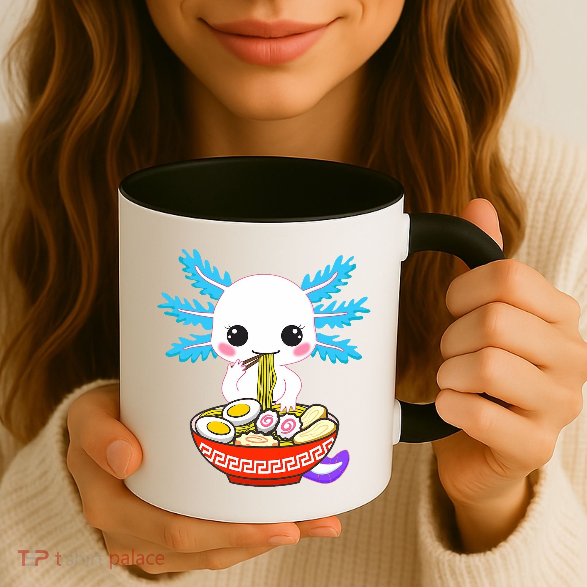 Kawaii Axolotl Eating Ramen Noodles Teens Coffee Mug