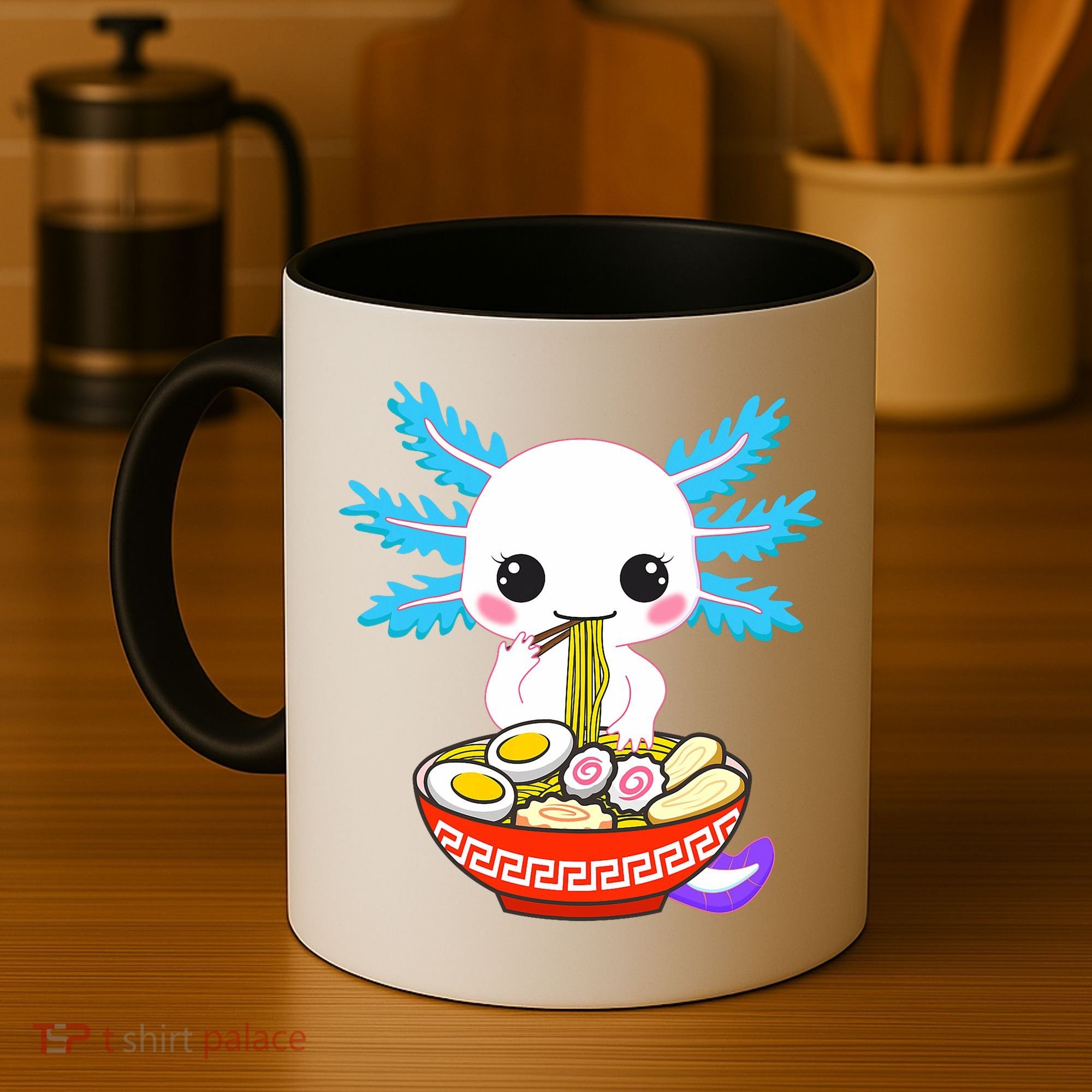 Kawaii Axolotl Eating Ramen Noodles Teens Coffee Mug
