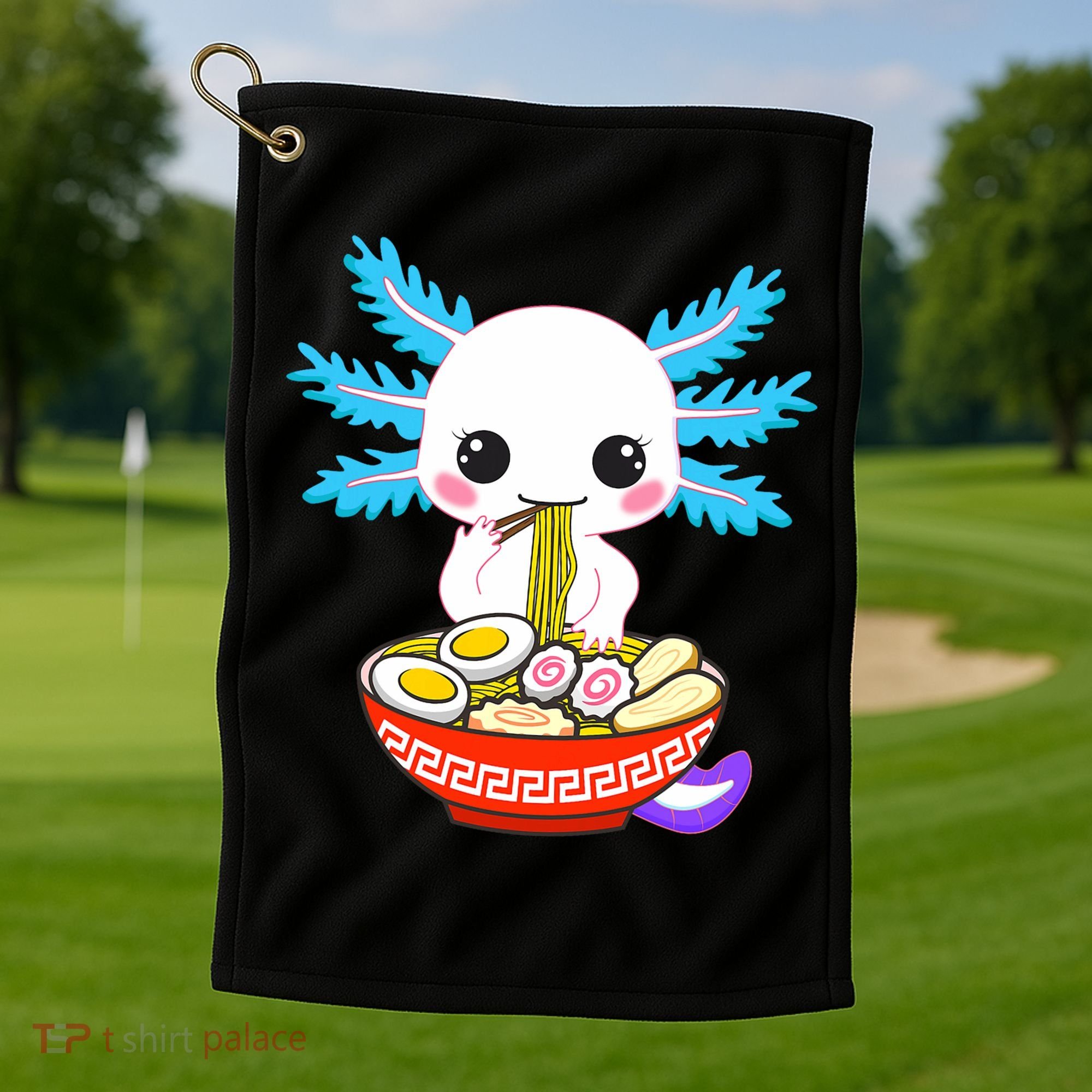 Kawaii Axolotl Eating Ramen Noodles Teens Golf Towel