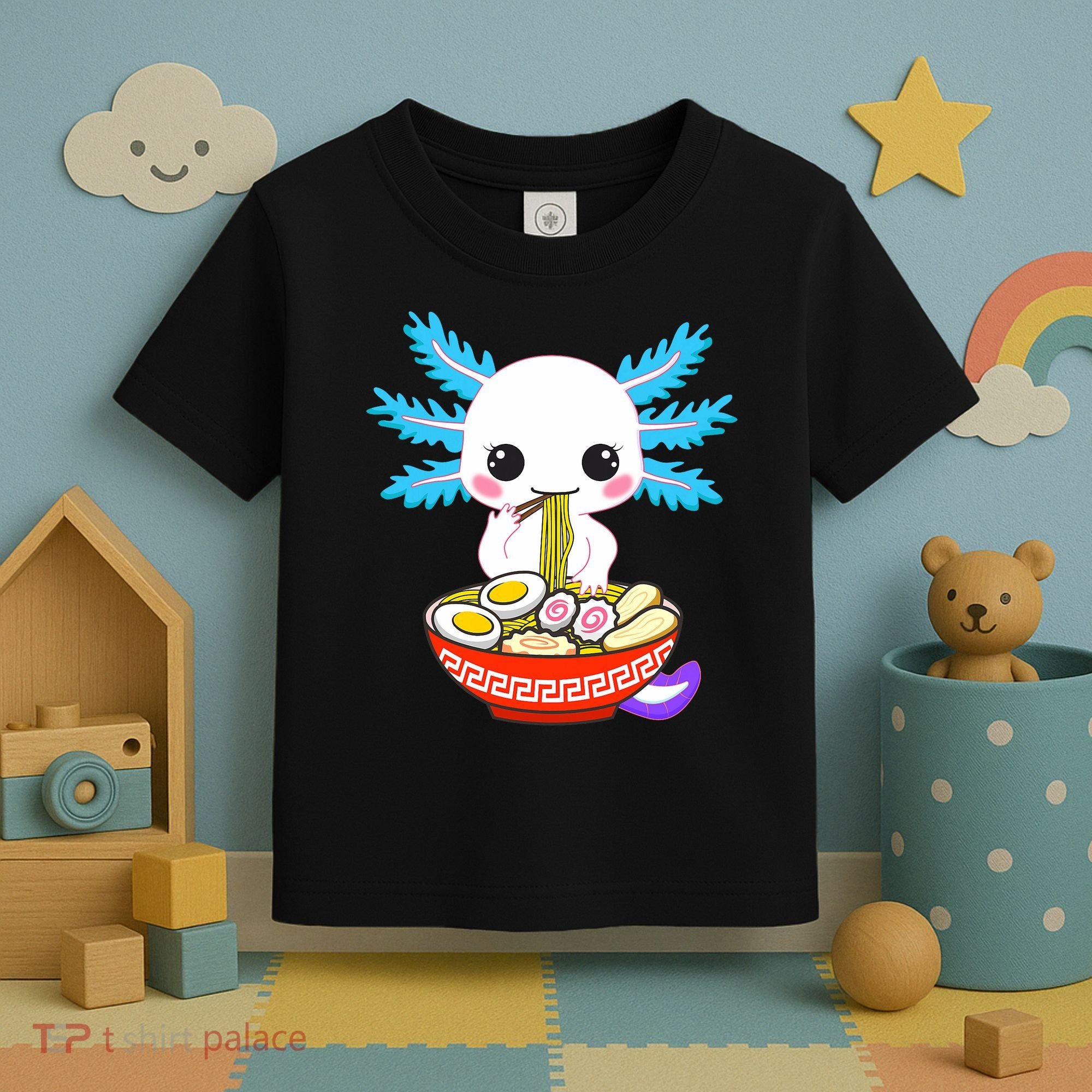 Kawaii Axolotl Eating Ramen Noodles Teens Toddler T-Shirt