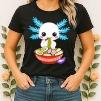 Kawaii Axolotl Eating Ramen Noodles Teens Women's T-Shirt thumb 2