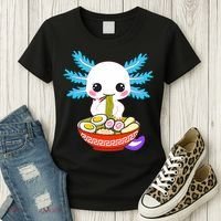 Kawaii Axolotl Eating Ramen Noodles Teens Women's T-Shirt thumb 3