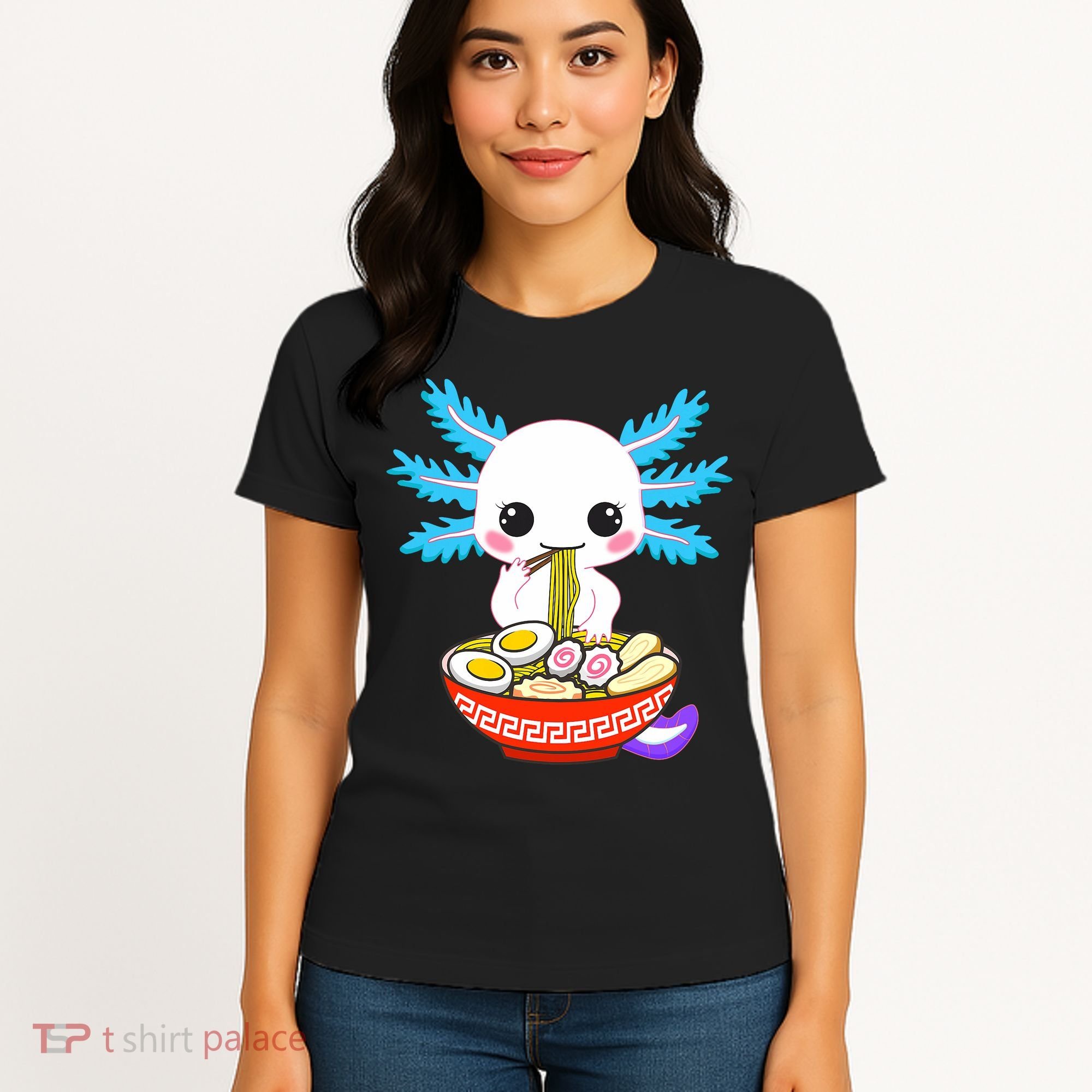 Kawaii Axolotl Eating Ramen Noodles Teens Women's T-Shirt