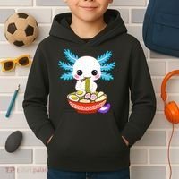 Kawaii Axolotl Eating Ramen Noodles Teens Kids Hoodie thumb 2