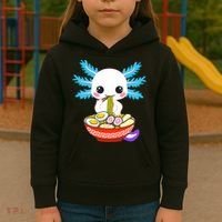Kawaii Axolotl Eating Ramen Noodles Teens Kids Hoodie thumb 3