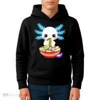 Kawaii Axolotl Eating Ramen Noodles Teens Kids Hoodie thumb 4