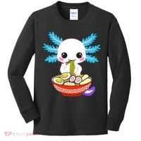 Kawaii Axolotl Eating Ramen Noodles Teens Kids Long Sleeve Shirt thumb 0