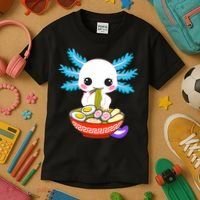 Kawaii Axolotl Eating Ramen Noodles Teens Kids T-Shirt thumb 3