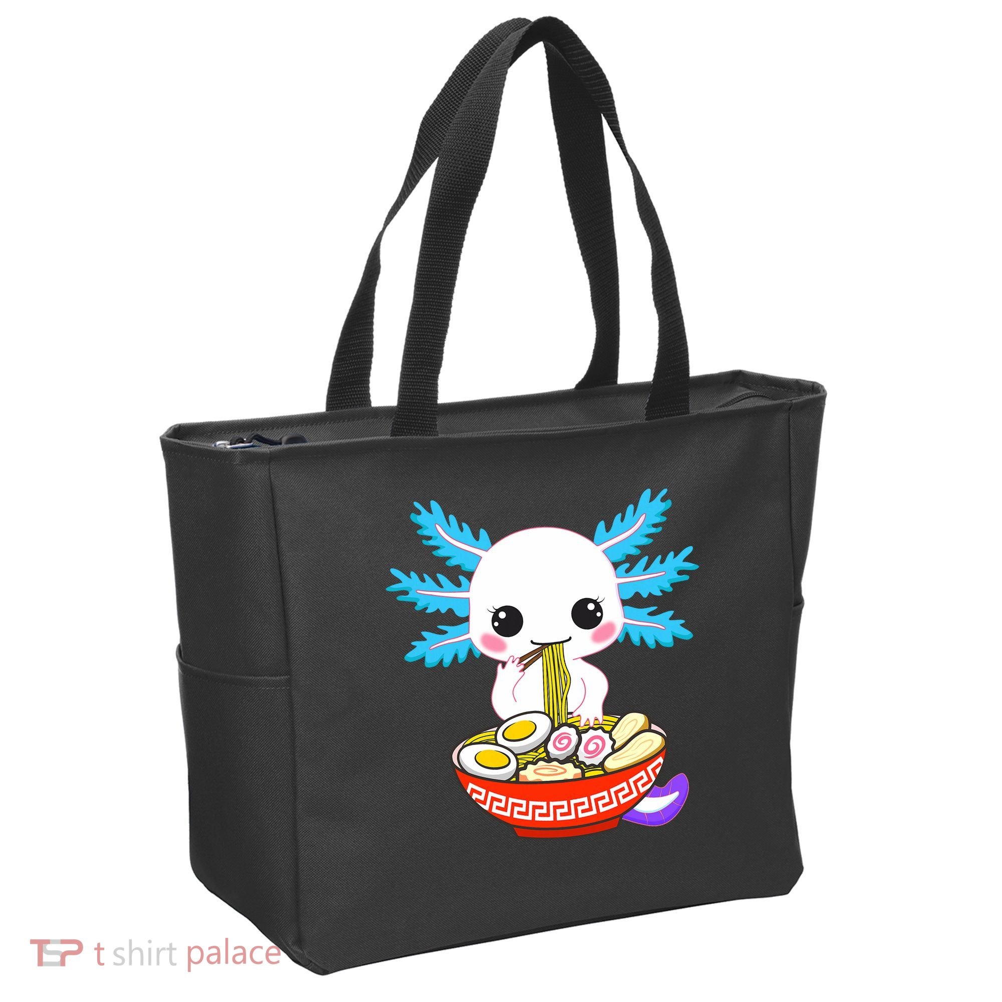 Kawaii Axolotl Eating Ramen Noodles Teens Tote Bag