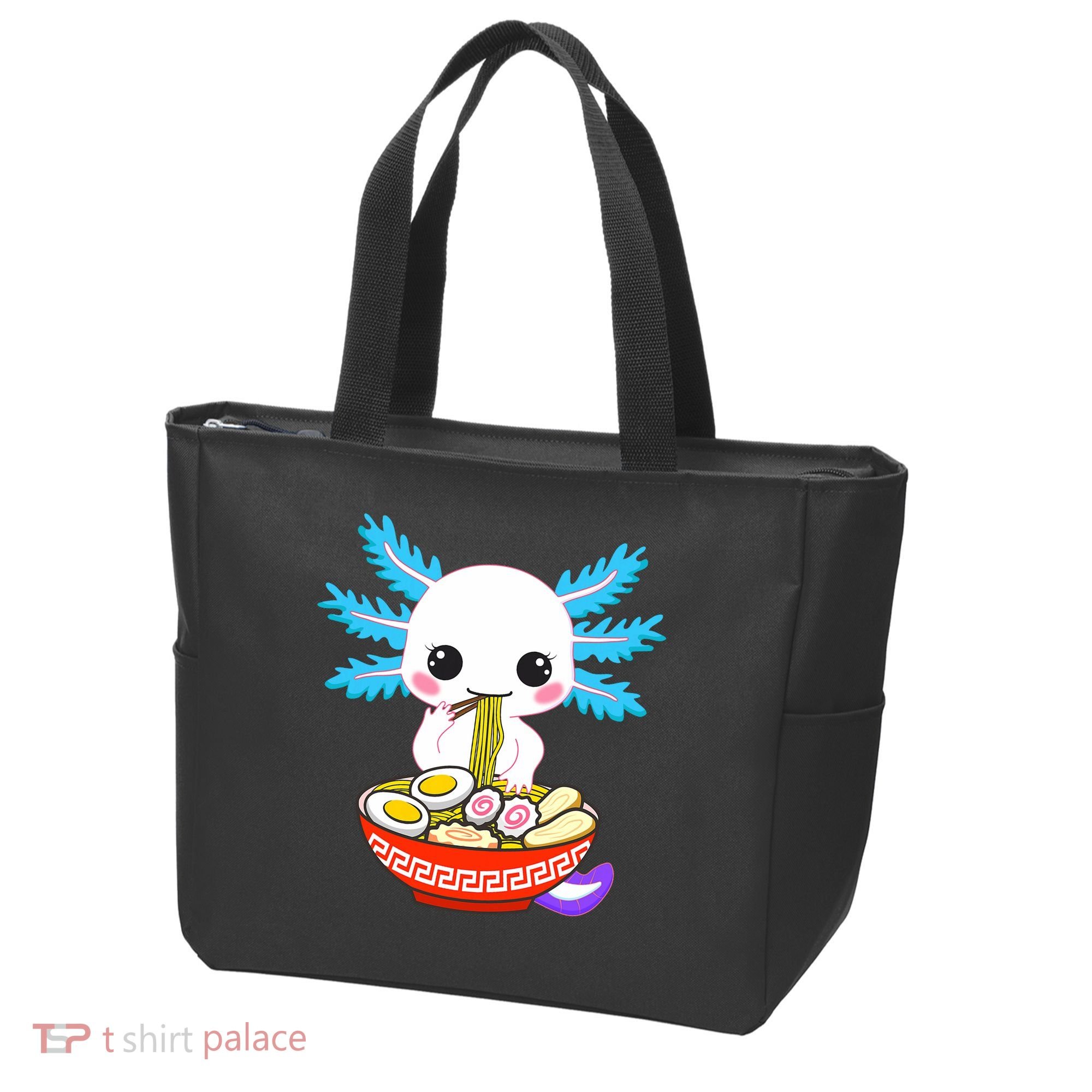 Kawaii Axolotl Eating Ramen Noodles Teens Tote Bag