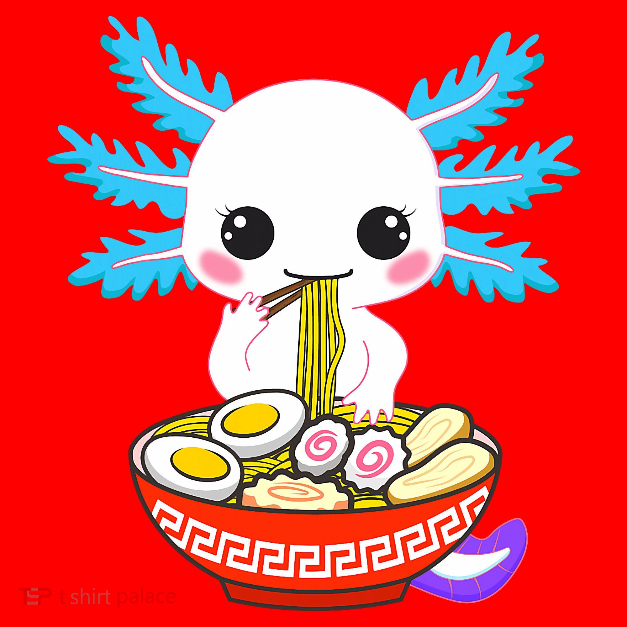 Kawaii Axolotl Eating Ramen Noodles Teens Santa Hat