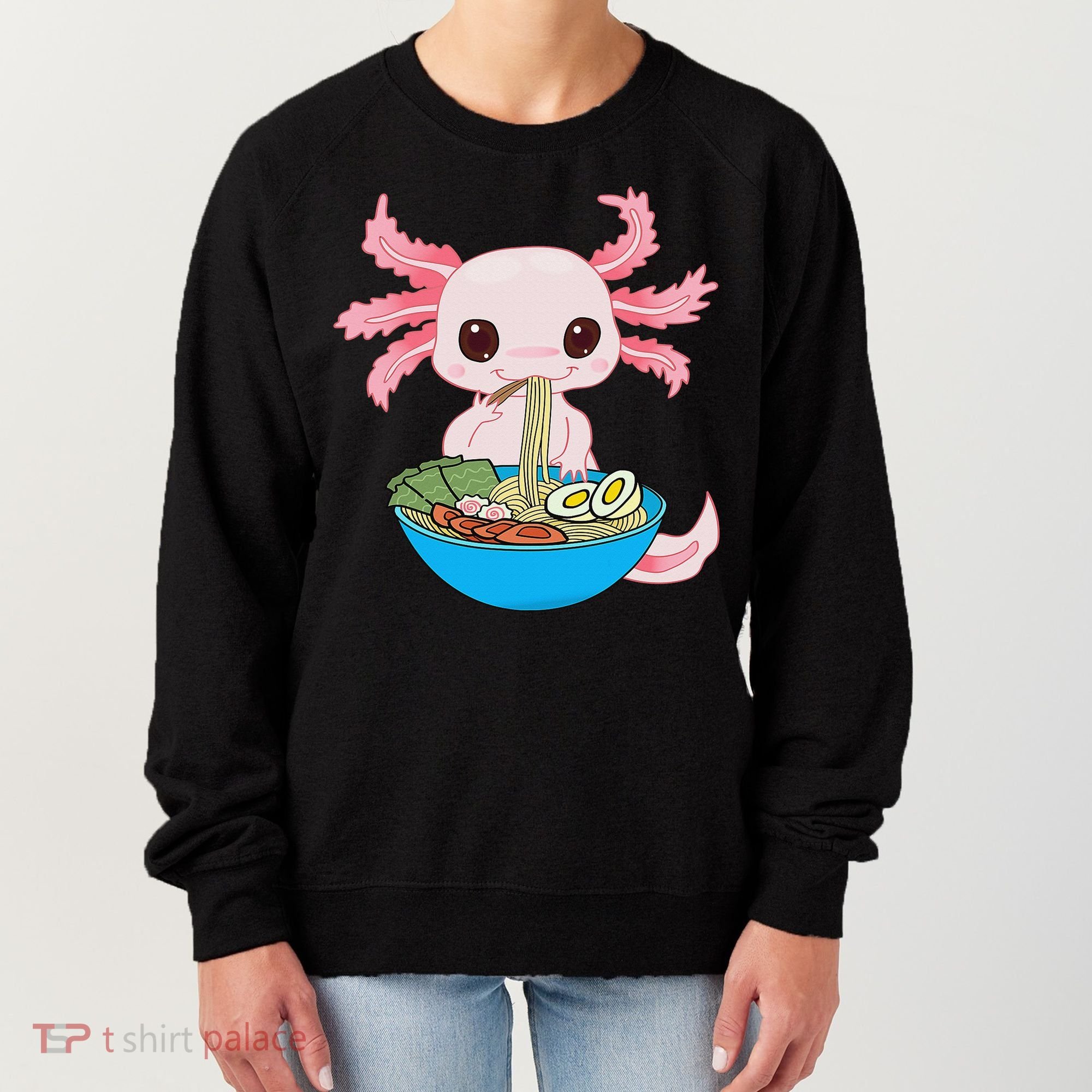 Kawaii Axolotl Eating Ra Noodles Anime  Women's Sweatshirt