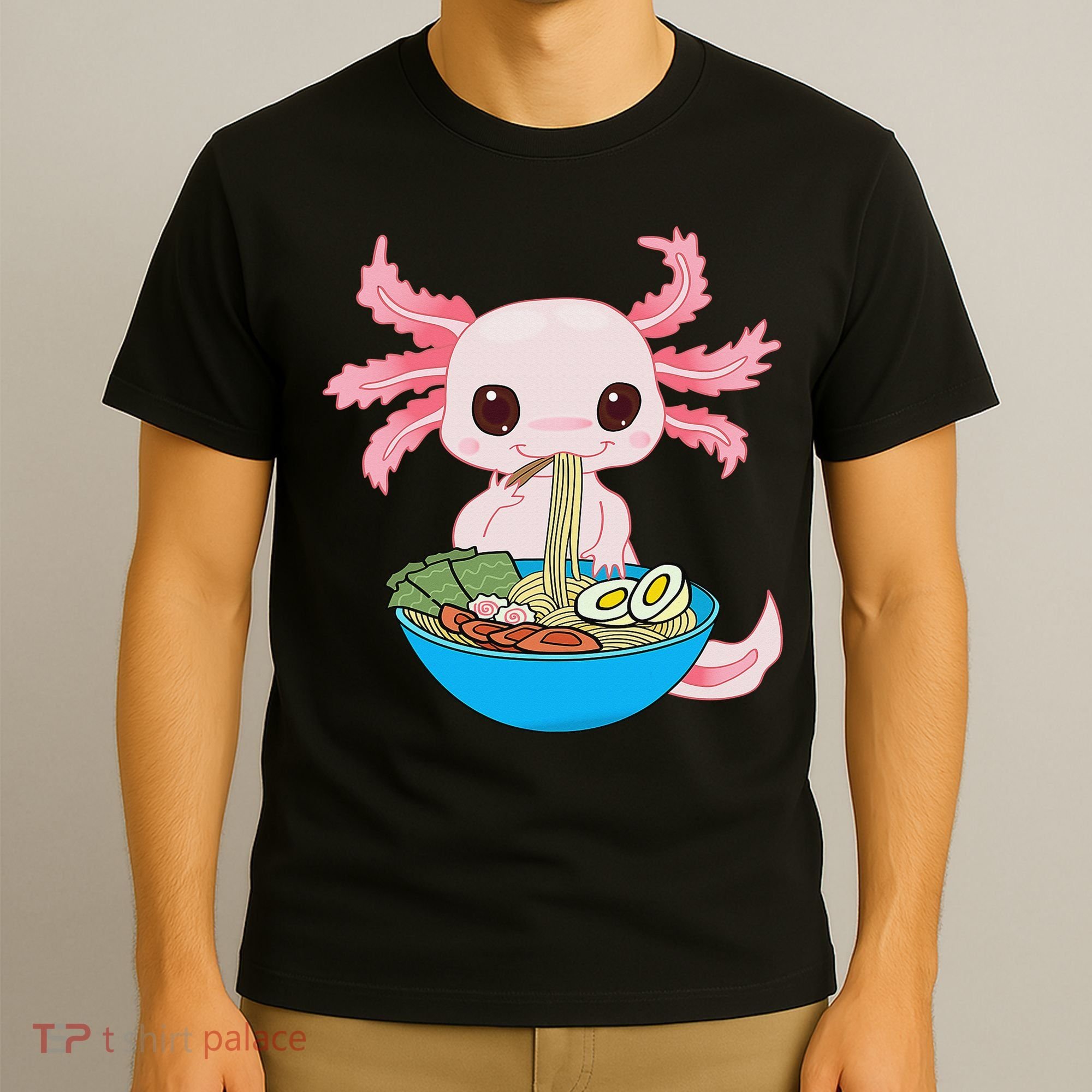 Kawaii Axolotl Eating Ra Noodles Anime  T-Shirt
