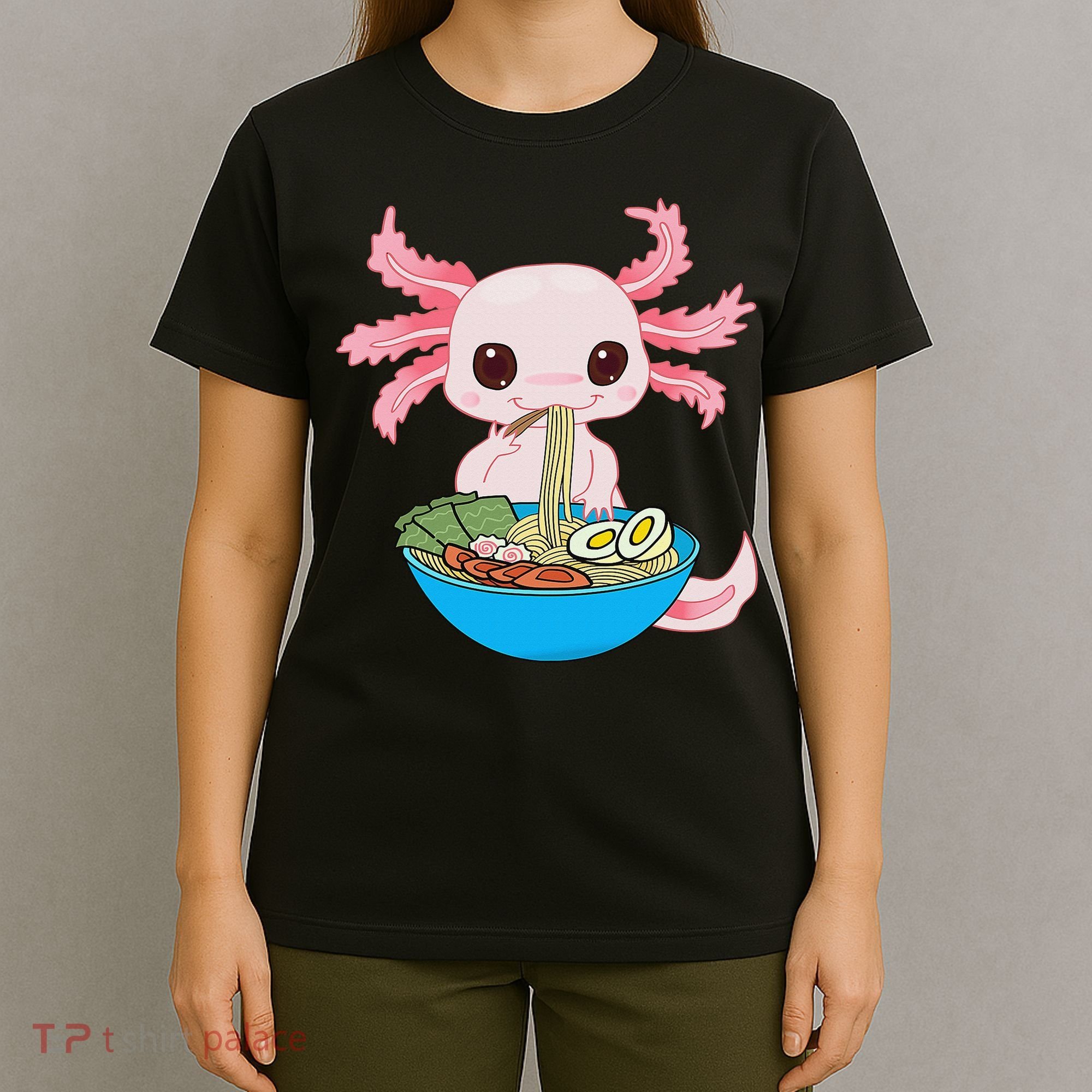 Kawaii Axolotl Eating Ra Noodles Anime  T-Shirt