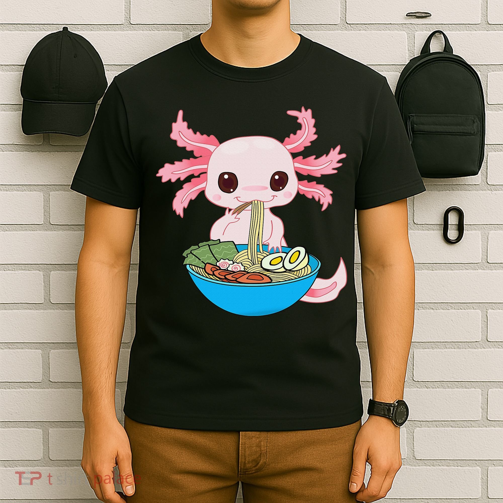 Kawaii Axolotl Eating Ra Noodles Anime  T-Shirt