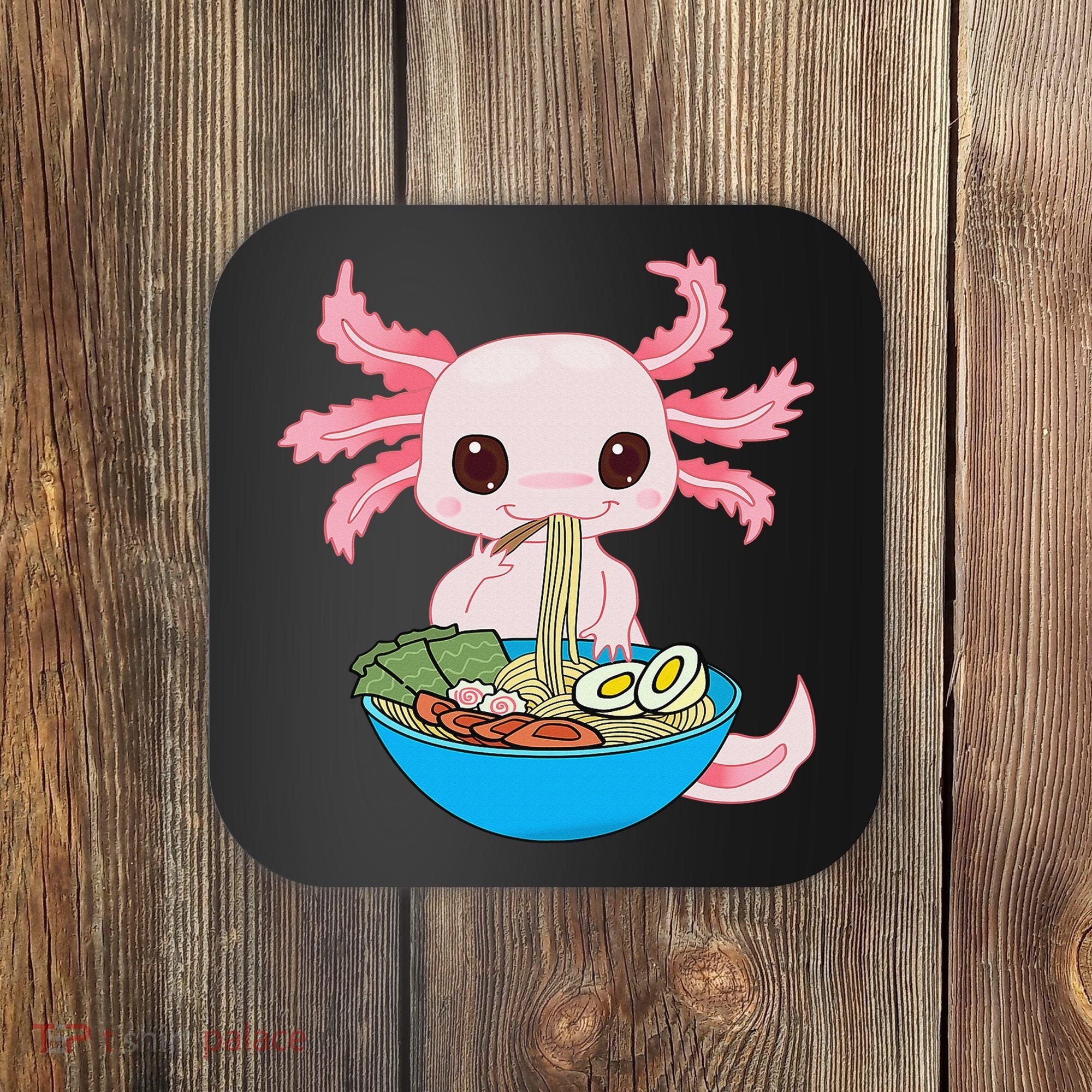 Kawaii Axolotl Eating Ra Noodles Anime  Coaster