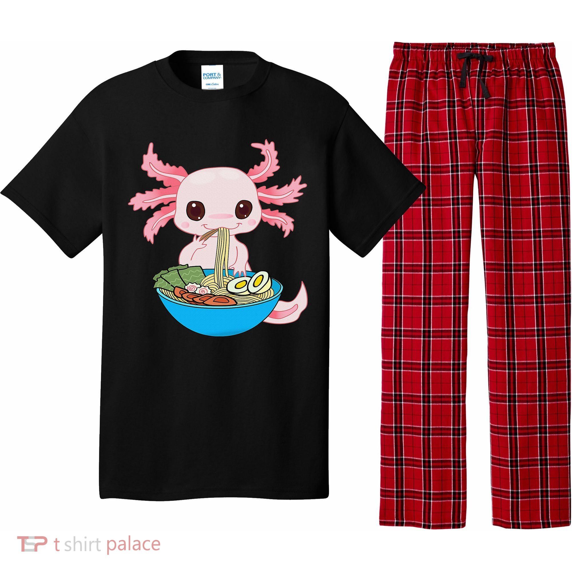 Kawaii Axolotl Eating Ra Noodles Anime  Pajama Set