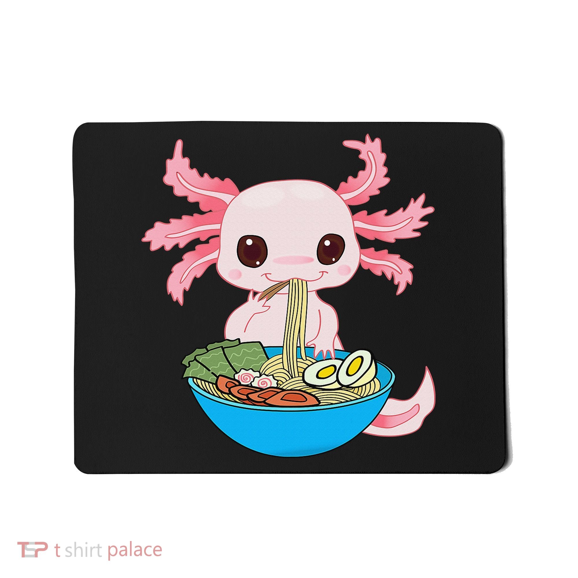 Kawaii Axolotl Eating Ra Noodles Anime  Mousepad