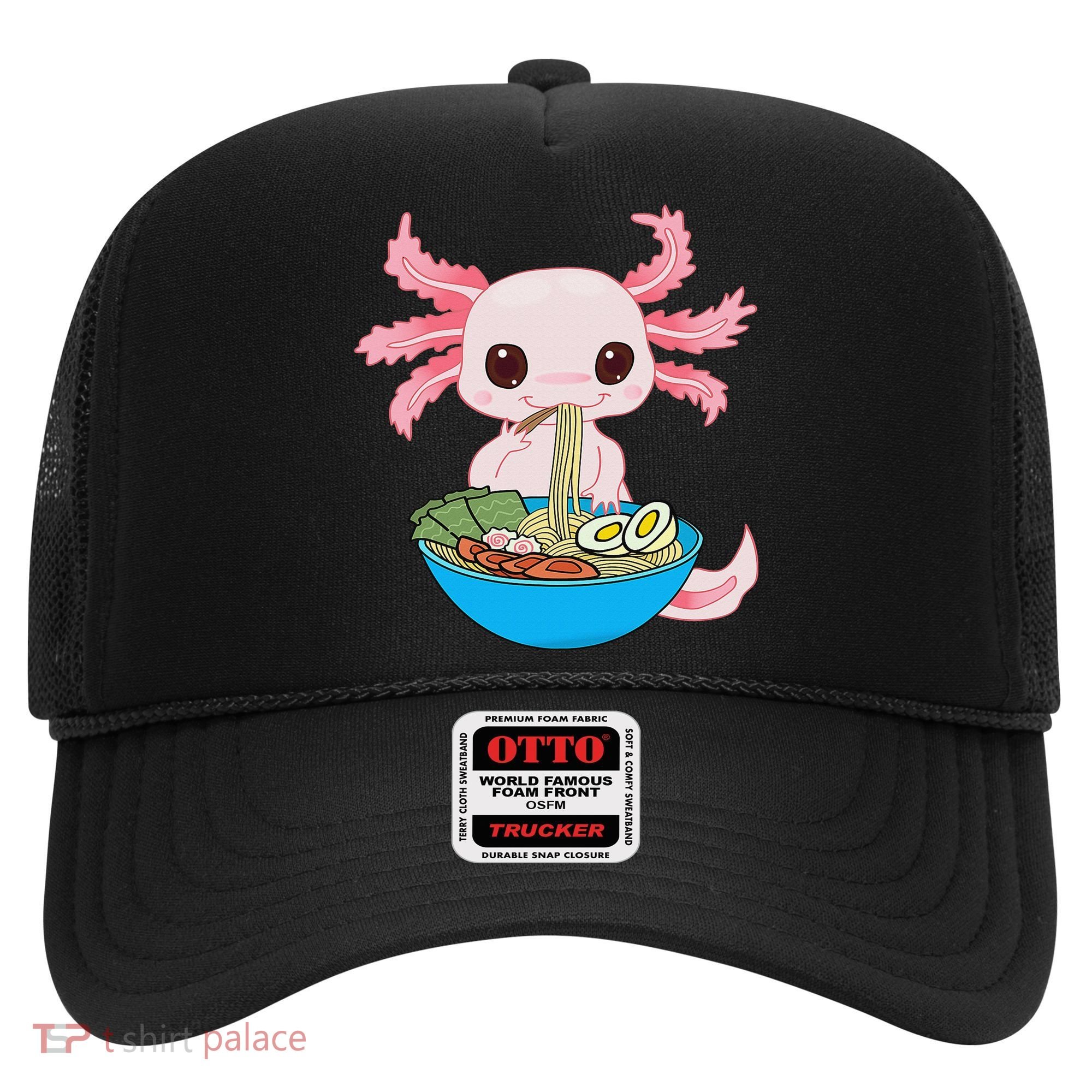 Kawaii Axolotl Eating Ra Noodles Anime  Hat