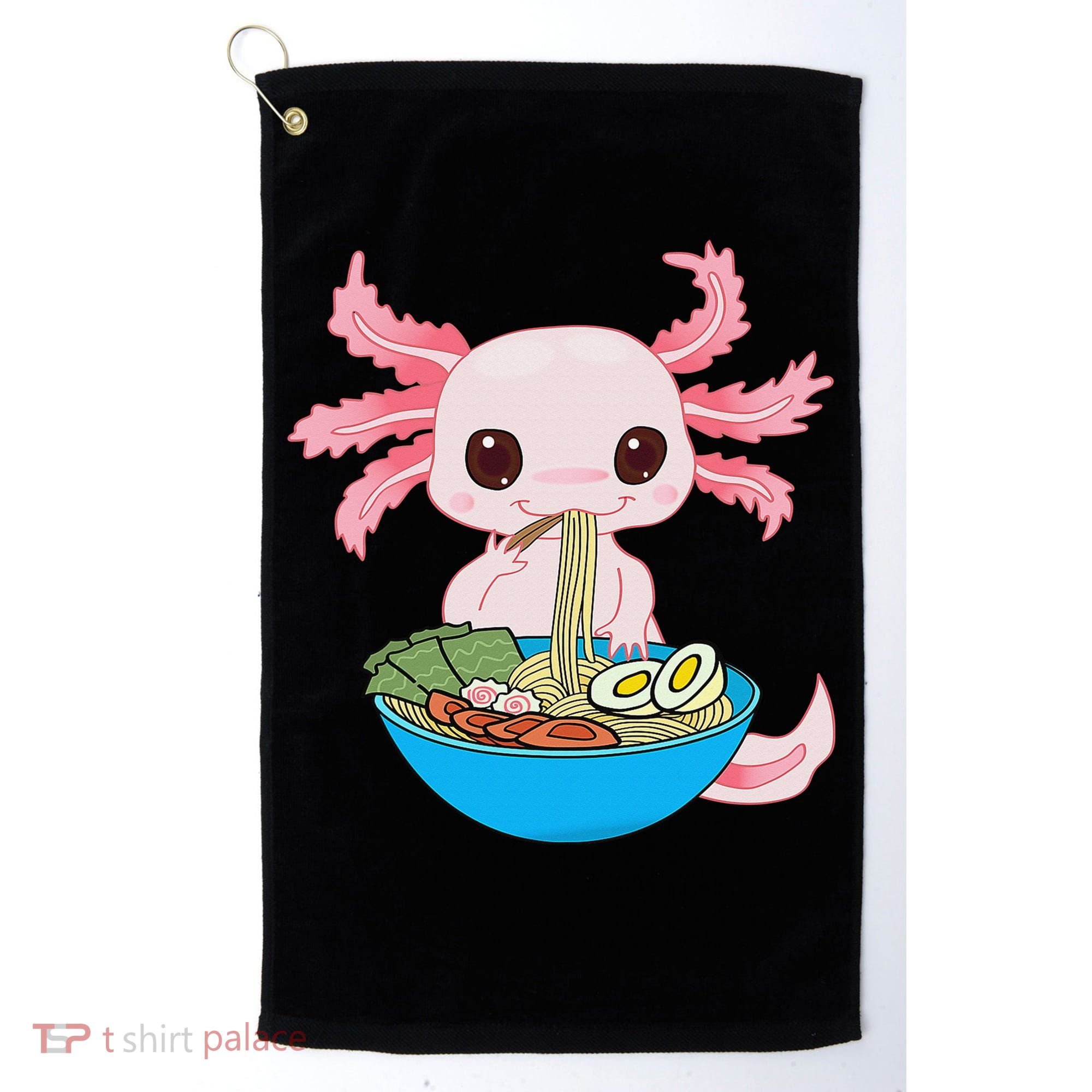 Kawaii Axolotl Eating Ra Noodles Anime  Golf Towel