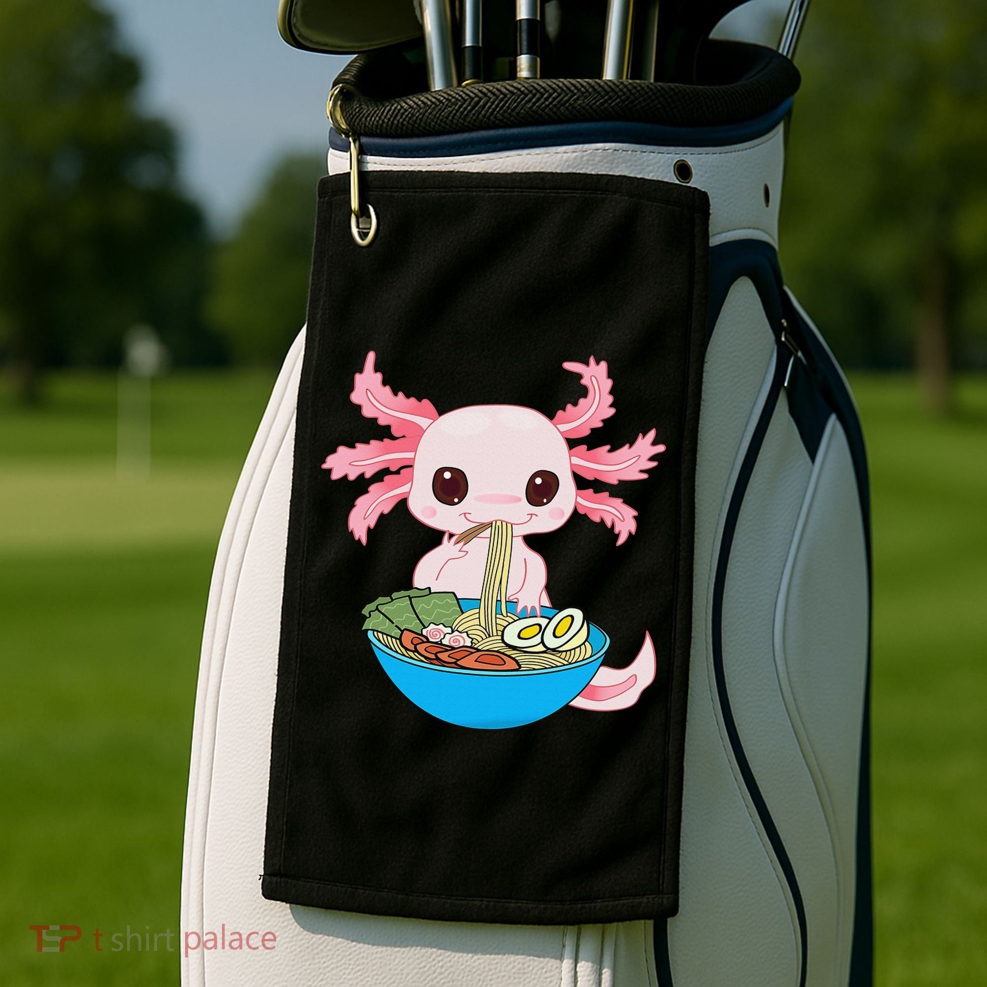Kawaii Axolotl Eating Ra Noodles Anime  Golf Towel