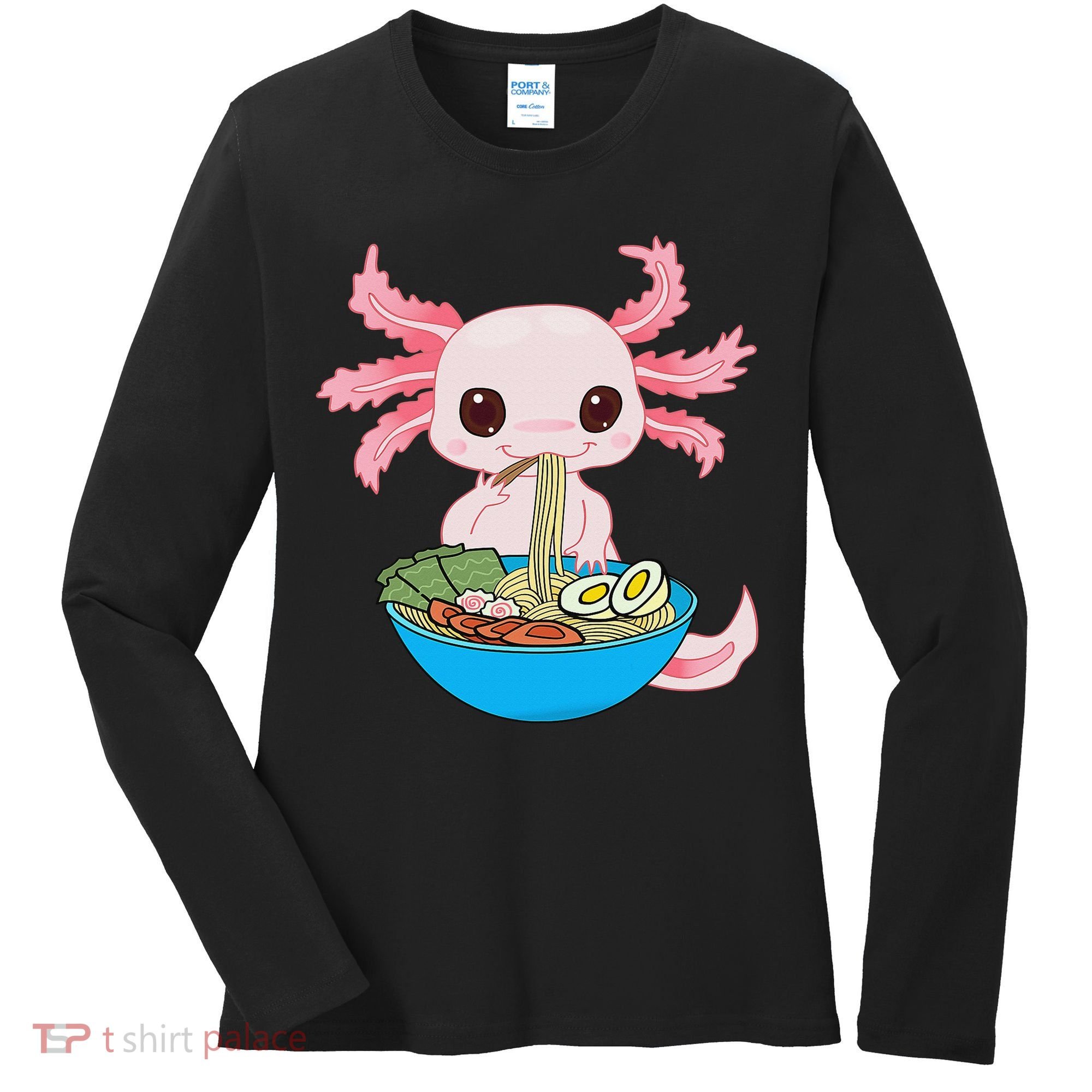 Kawaii Axolotl Eating Ra Noodles Anime  Women's Long Sleeve Shirt