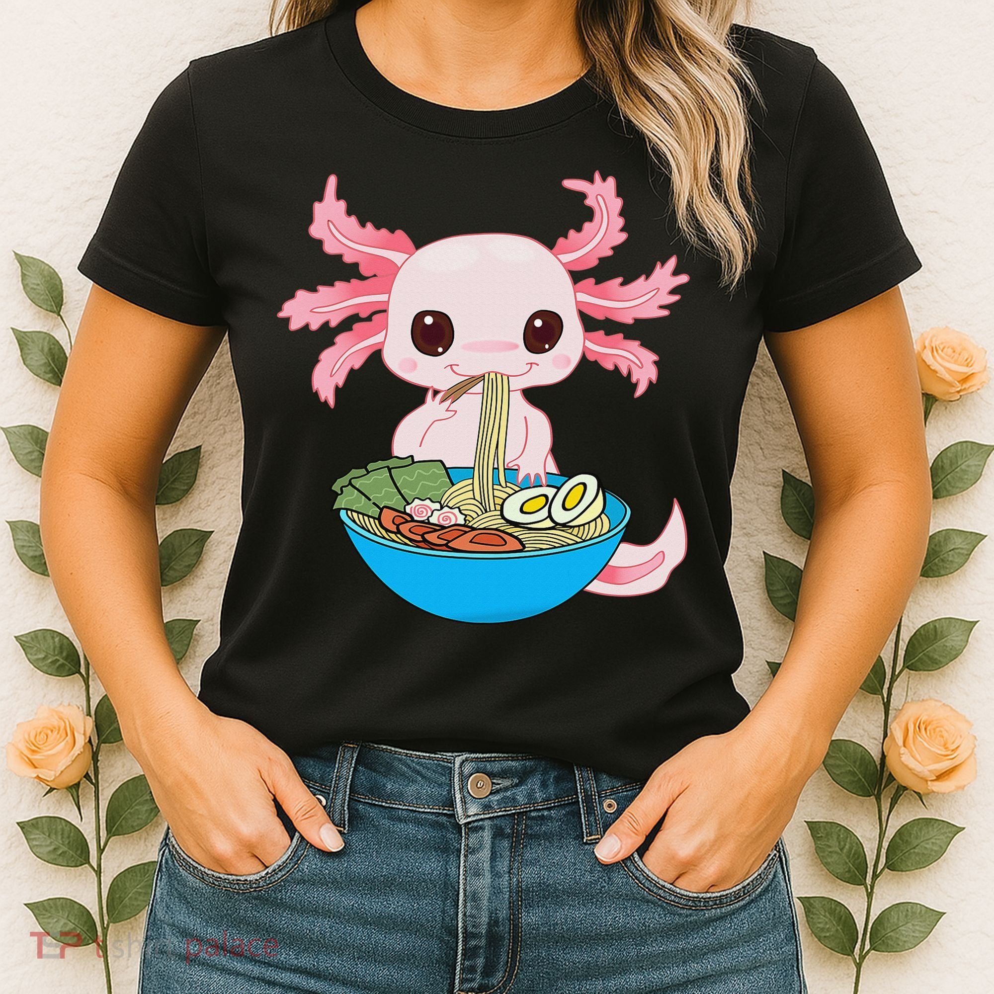 Kawaii Axolotl Eating Ra Noodles Anime  Women's T-Shirt