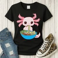 Kawaii Axolotl Eating Ra Noodles Anime  Women's T-Shirt thumb 3