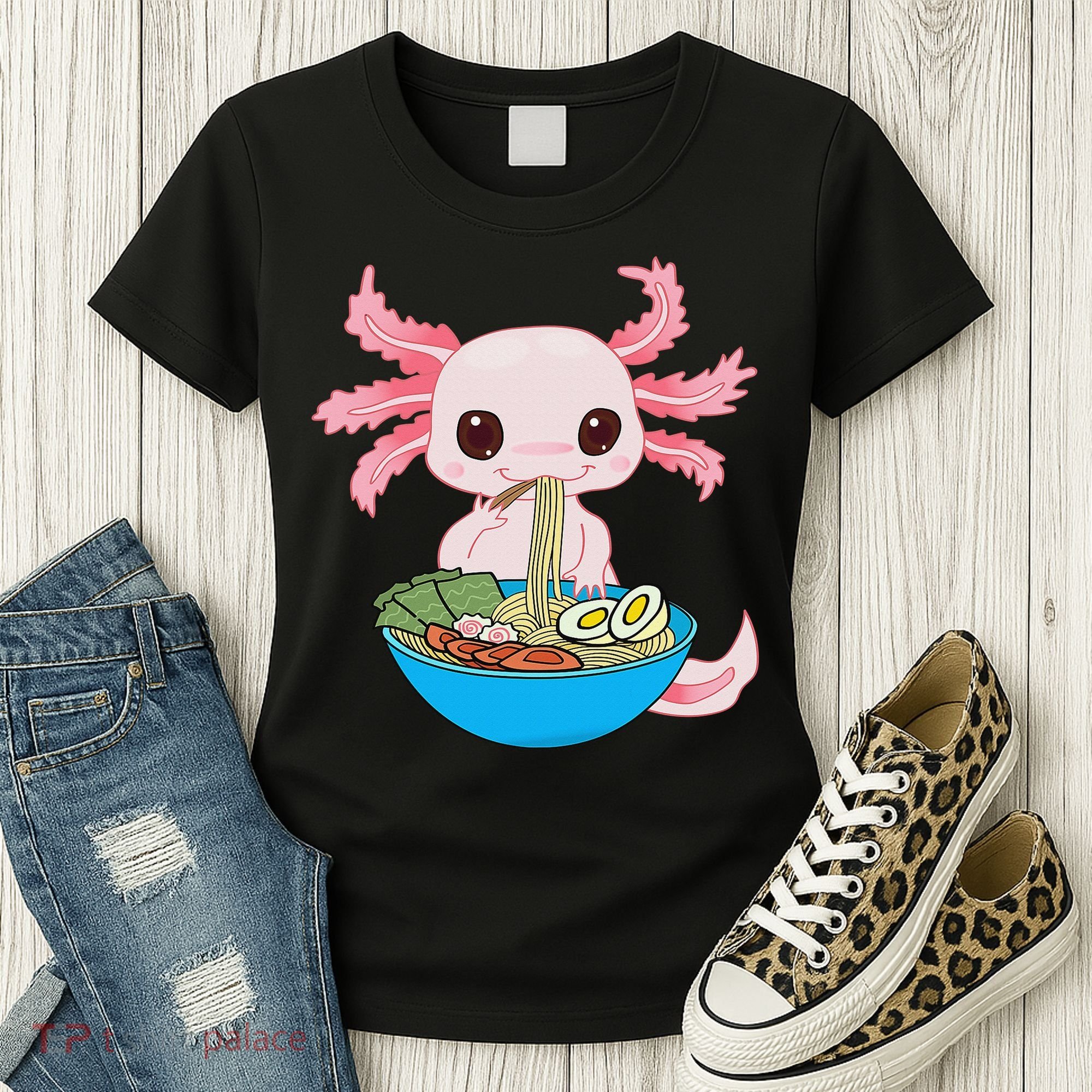 Kawaii Axolotl Eating Ra Noodles Anime  Women's T-Shirt