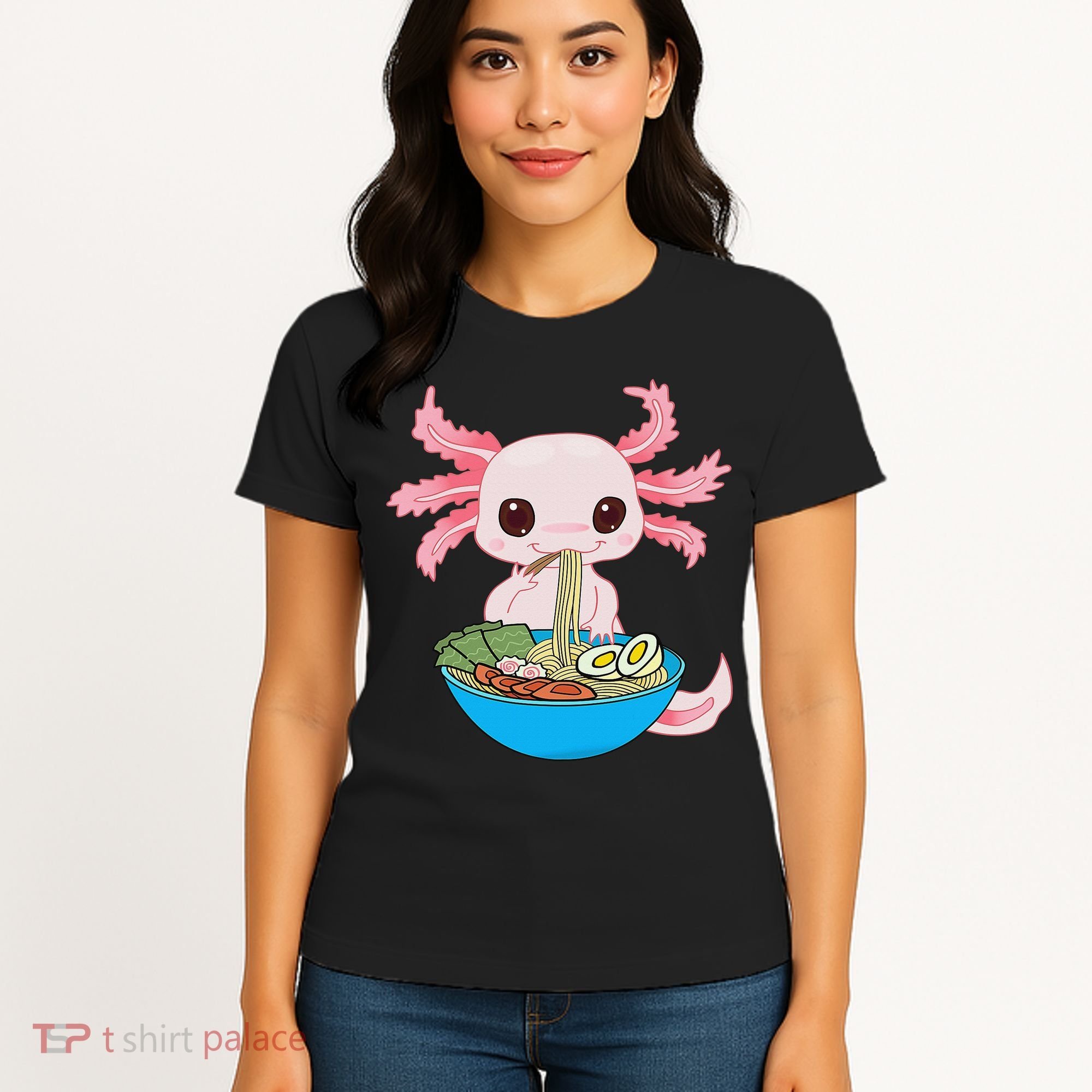 Kawaii Axolotl Eating Ra Noodles Anime  Women's T-Shirt