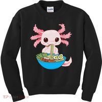 Kawaii Axolotl Eating Ra Noodles Anime  Kids Sweatshirt thumb 0