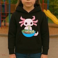 Kawaii Axolotl Eating Ra Noodles Anime  Kids Hoodie thumb 3