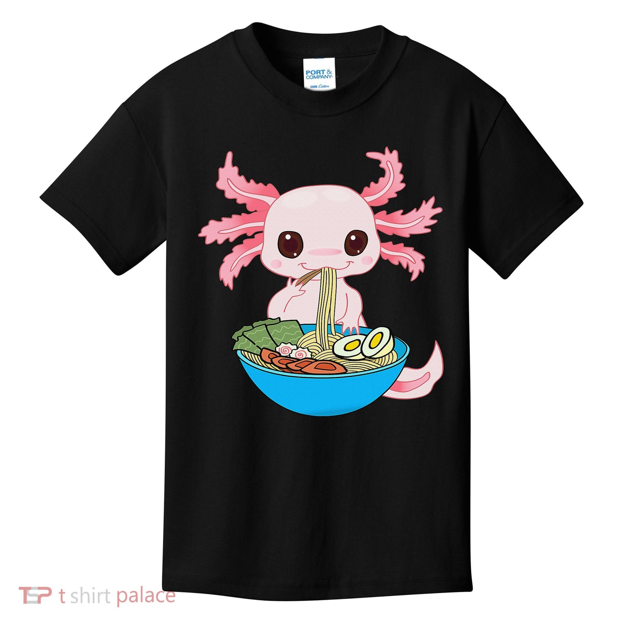 Kawaii Axolotl Eating Ra Noodles Anime  Kids T-Shirt