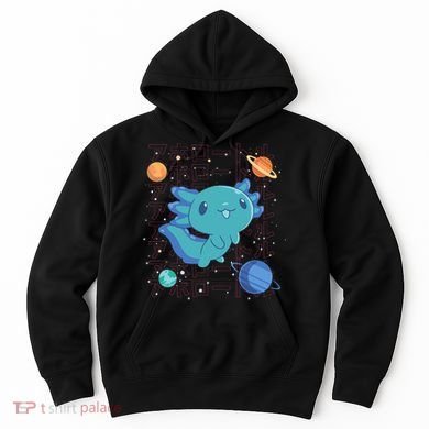 Kawaii Axolotl In Space With Planets Cute Japanese Science Hoodie