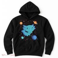 Kawaii Axolotl In Space With Planets Cute Japanese Science Hoodie thumb 0